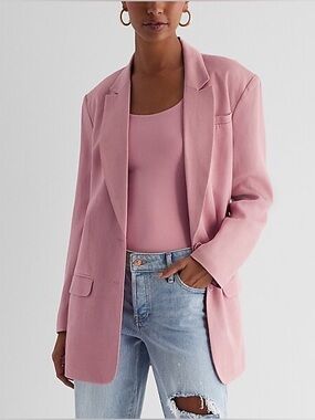 Express Linen Blend Boyfriend Blazer in Pink